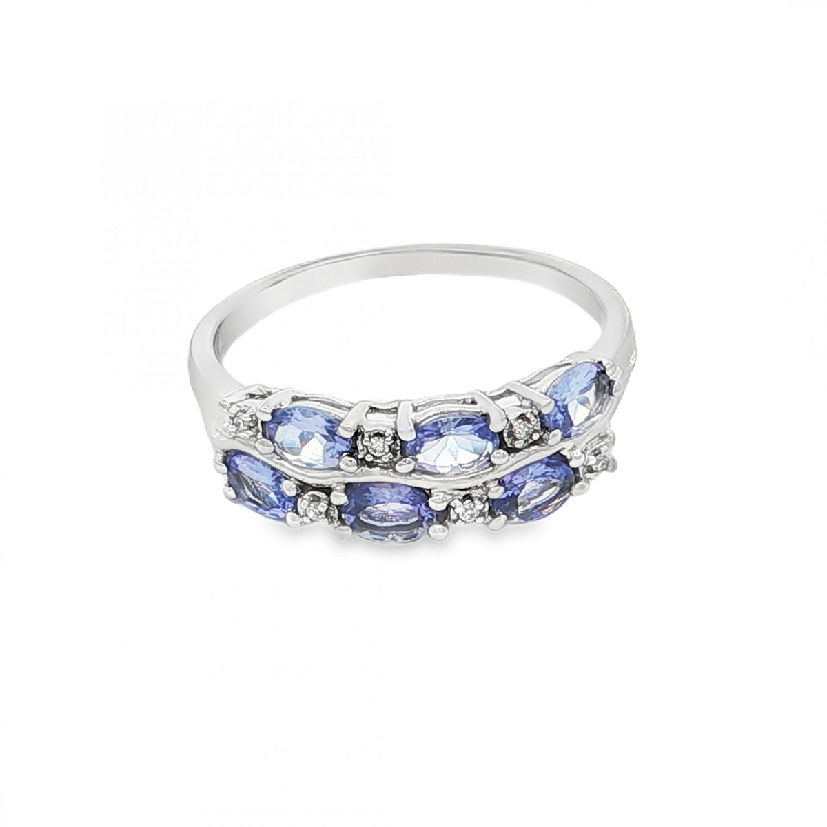 9ct White Gold Tanzanite & Diamond Cluster Ring - Size P - 2.5g