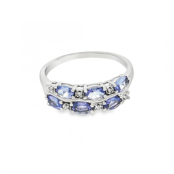 9ct White Gold Tanzanite & Diamond Cluster Ring - Size P - 2.5g