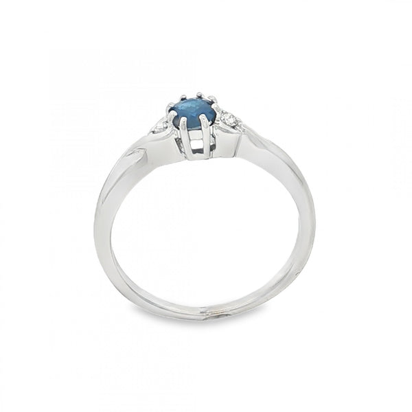 9ct Yellow Gold Sapphire & Diamond Trilogy Ring - Size M - 2.4g