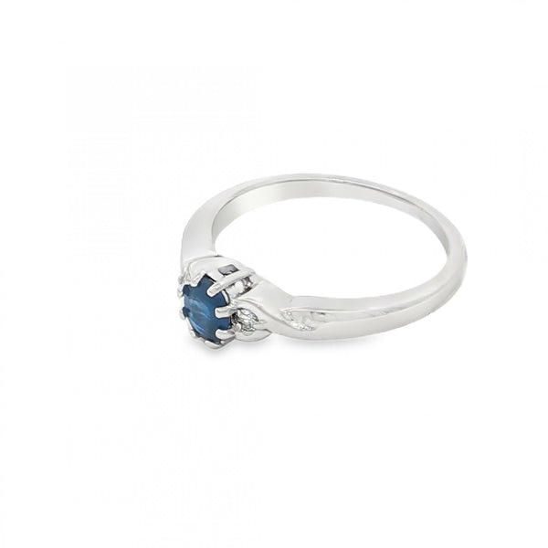 9ct Yellow Gold Sapphire & Diamond Trilogy Ring - Size M - 2.4g