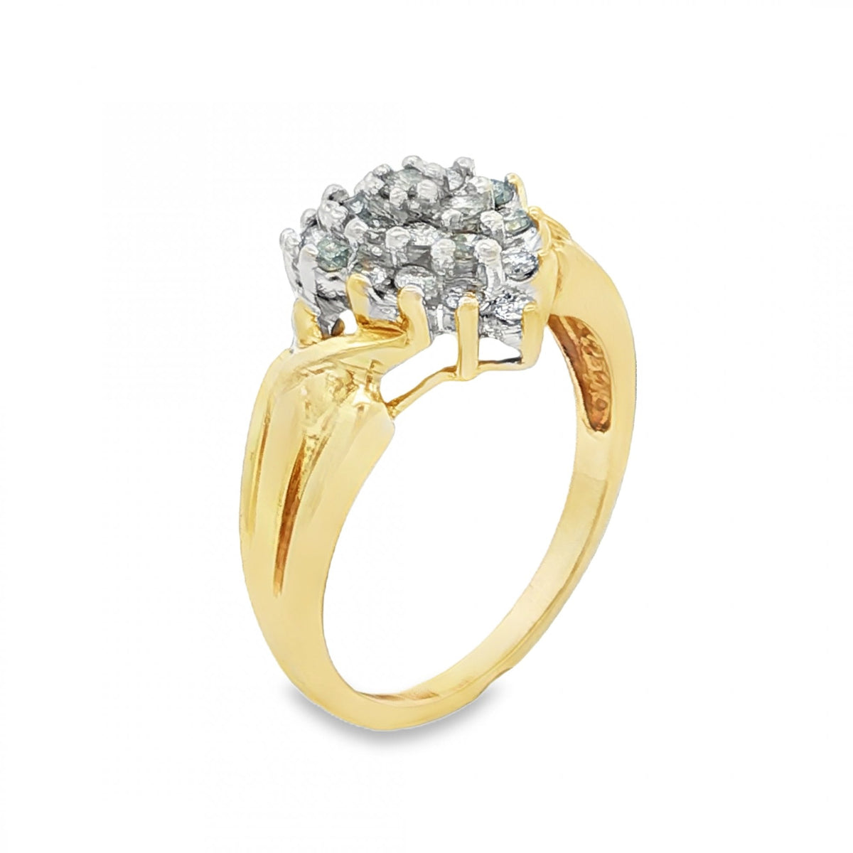9ct Yellow Gold Diamond Cluster Ring - Size P - 4.3g