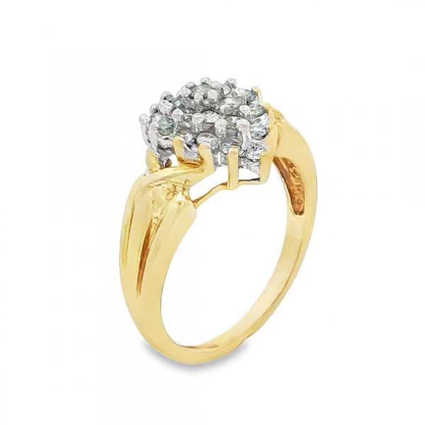 9ct Yellow Gold Diamond Cluster Ring - Size P - 4.3g