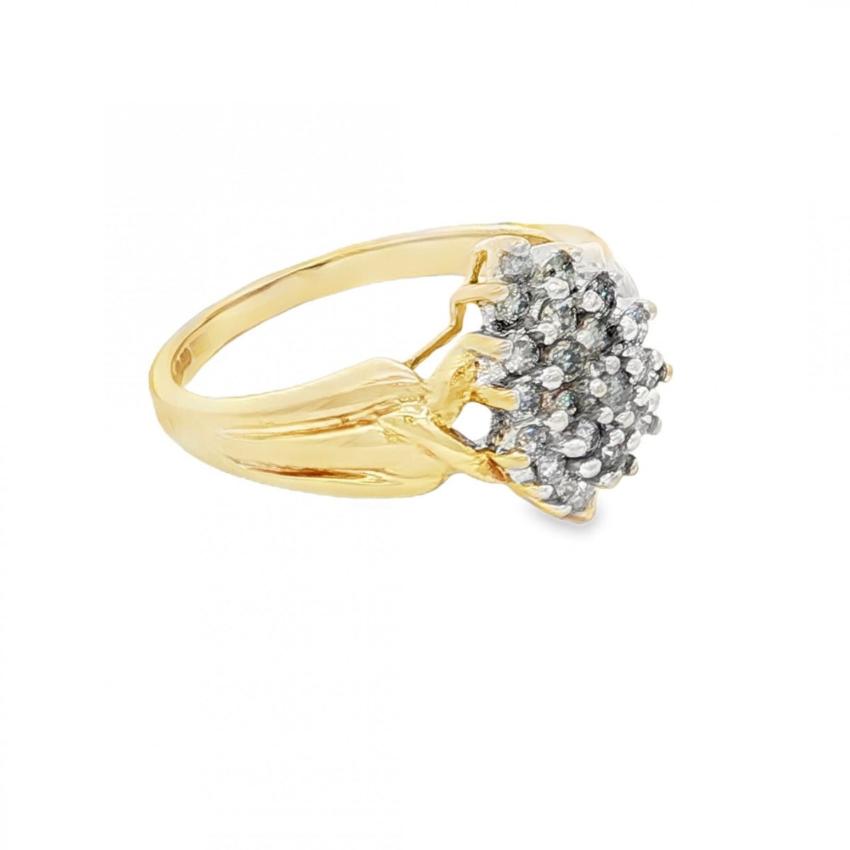 9ct Yellow Gold Diamond Cluster Ring - Size P - 4.3g