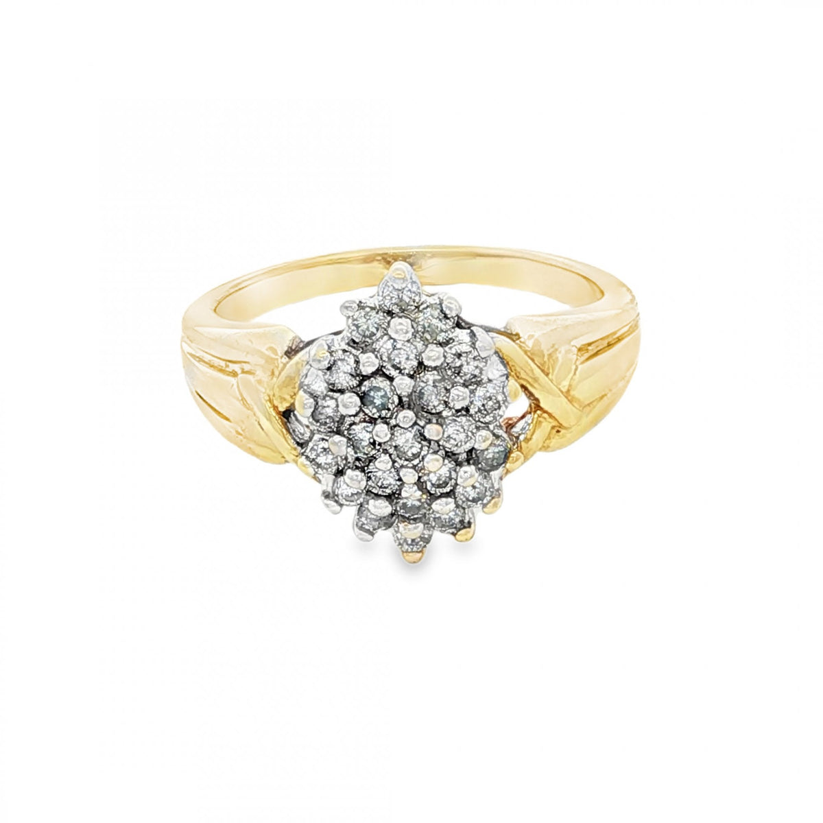 9ct Yellow Gold Diamond Cluster Ring - Size P - 4.3g