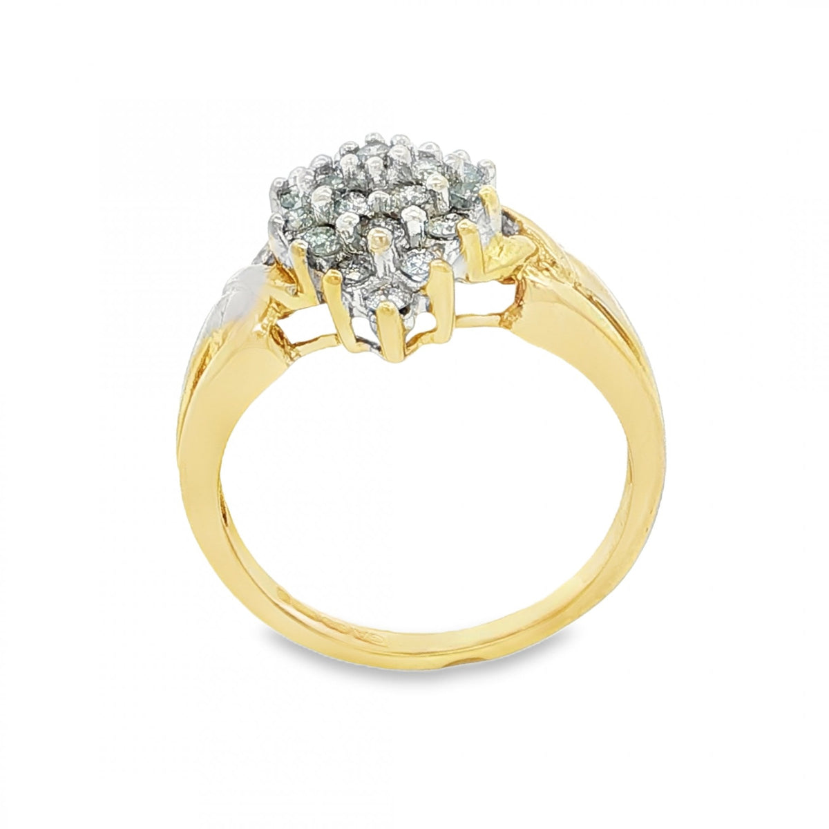 9ct Yellow Gold Diamond Cluster Ring - Size P - 4.3g
