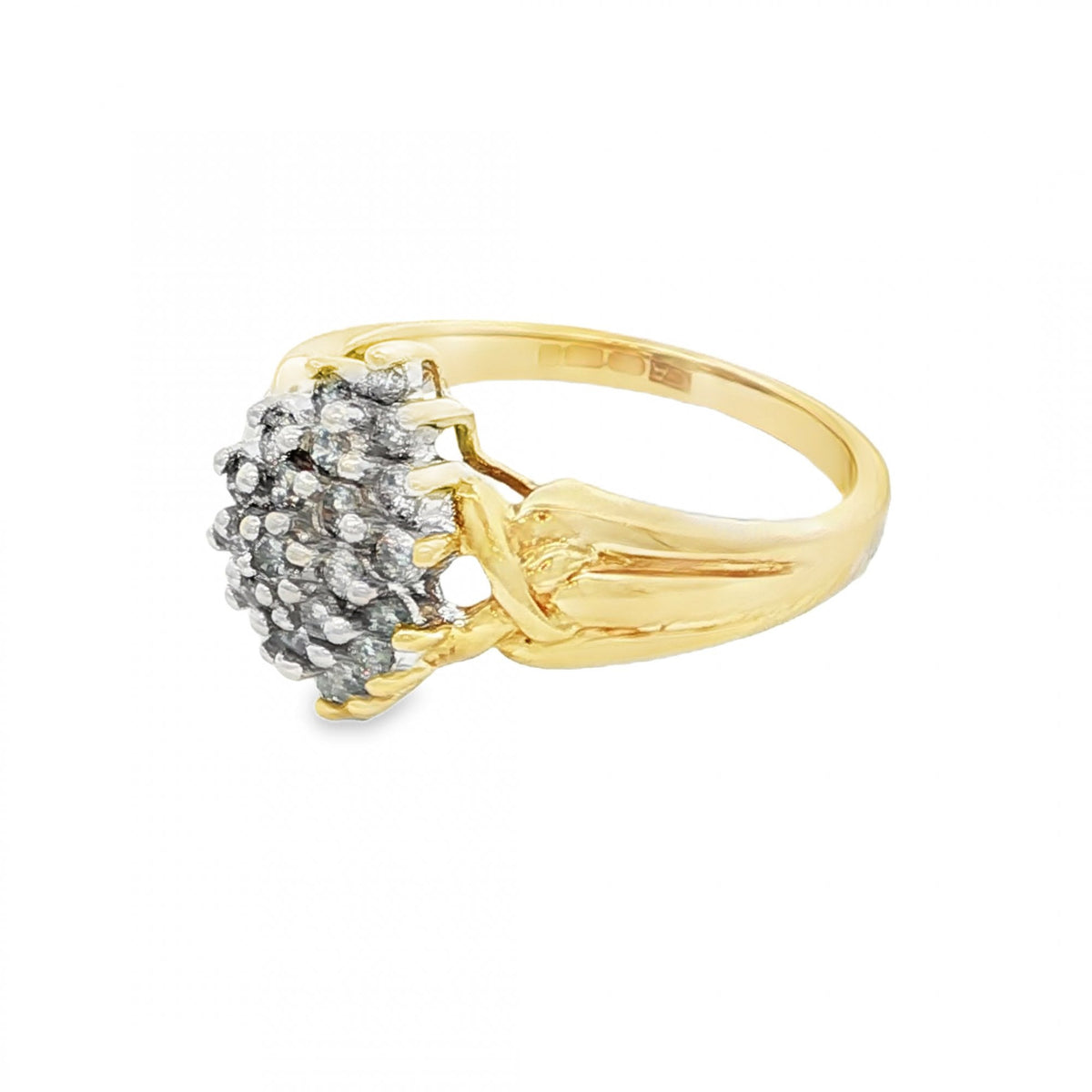 9ct Yellow Gold Diamond Cluster Ring - Size P - 4.3g