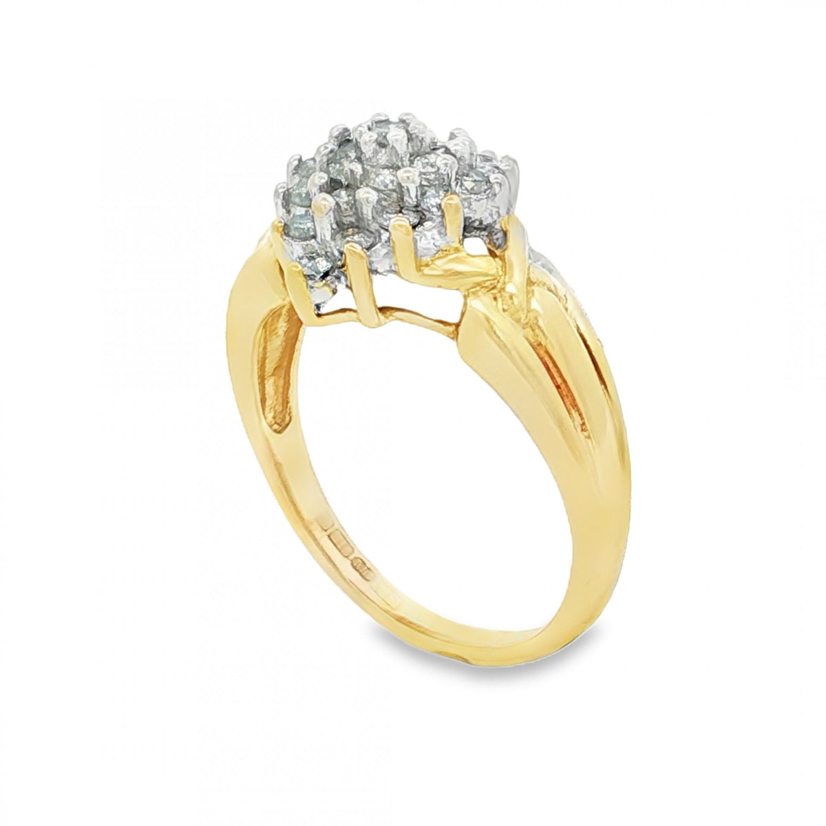 9ct Yellow Gold Diamond Cluster Ring - Size P - 4.3g