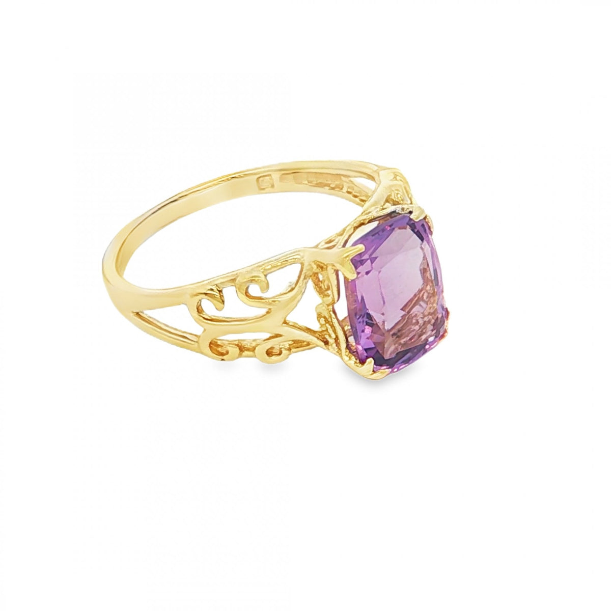 9ct Yellow Gold Amethyst Dress Ring - Size M - 2.2g