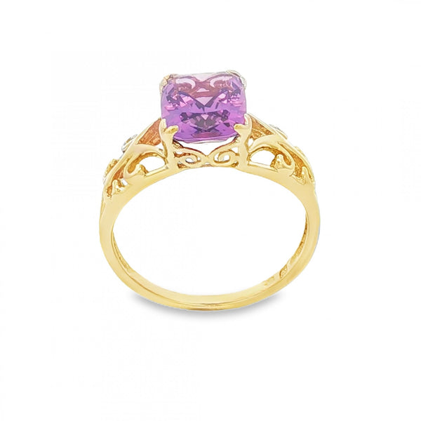 9ct Yellow Gold Amethyst Dress Ring - Size M - 2.2g
