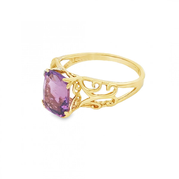 9ct Yellow Gold Amethyst Dress Ring - Size M - 2.2g