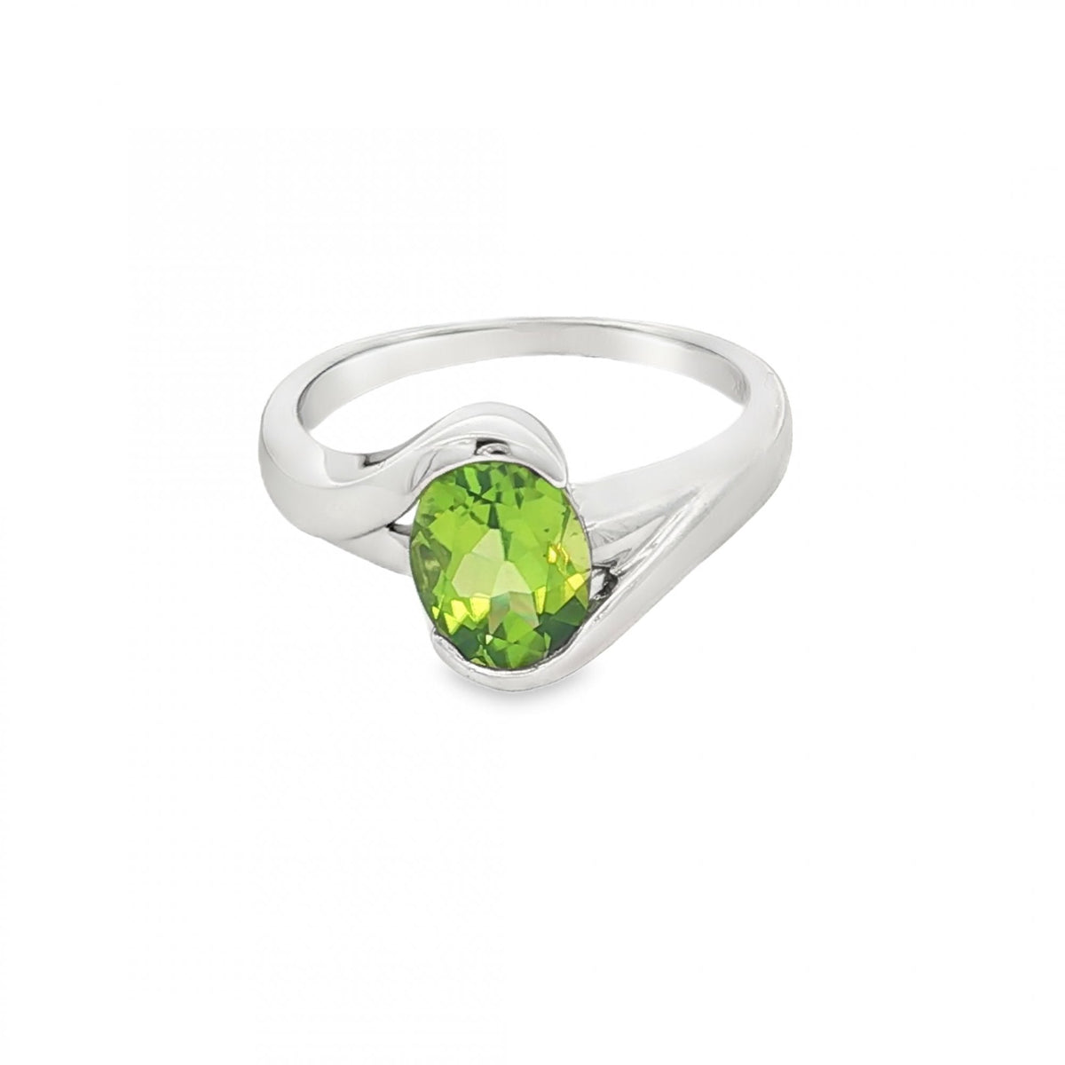 9ct White Gold Peridot Solitaire Ring - Size L - 3.3g