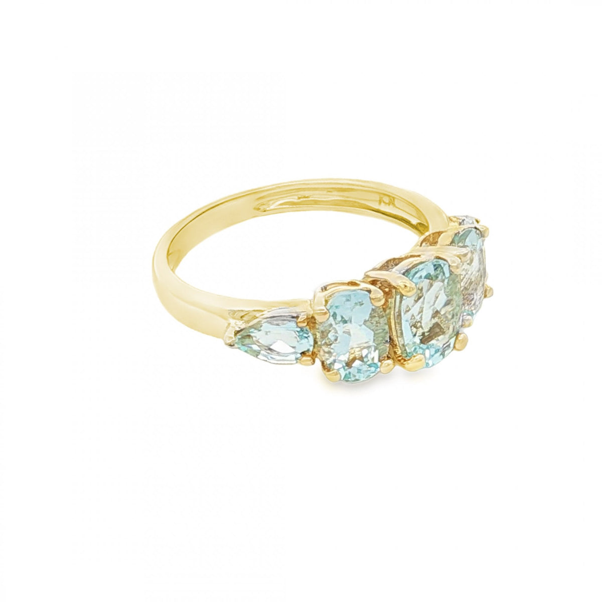 9ct Yellow Gold Aquamarine Dress Ring - Size L½ - 2.3g