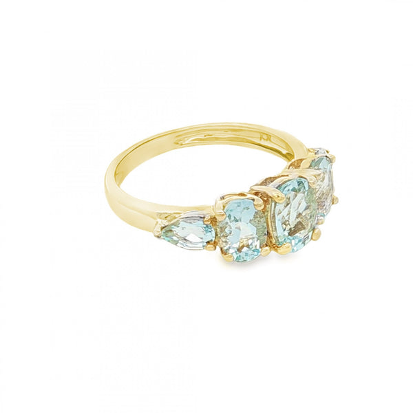 9ct Yellow Gold Aquamarine Dress Ring - Size L½ - 2.3g
