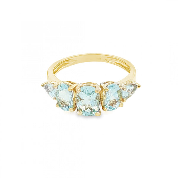 9ct Yellow Gold Aquamarine Dress Ring - Size L½ - 2.3g