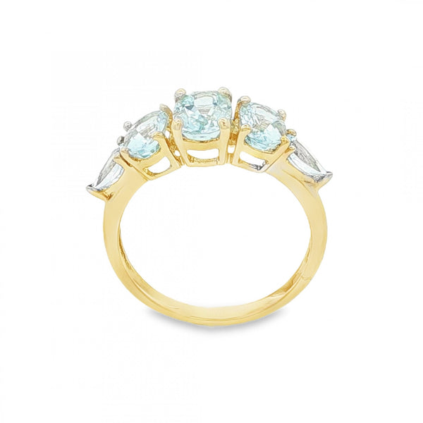 9ct Yellow Gold Aquamarine Dress Ring - Size L½ - 2.3g