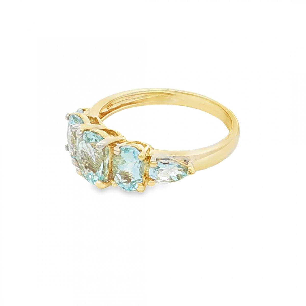 9ct Yellow Gold Aquamarine Dress Ring - Size L½ - 2.3g