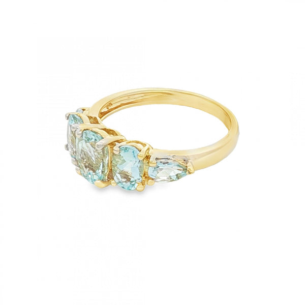 9ct Yellow Gold Aquamarine Dress Ring - Size L½ - 2.3g