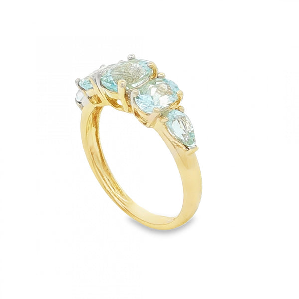 9ct Yellow Gold Aquamarine Dress Ring - Size L½ - 2.3g