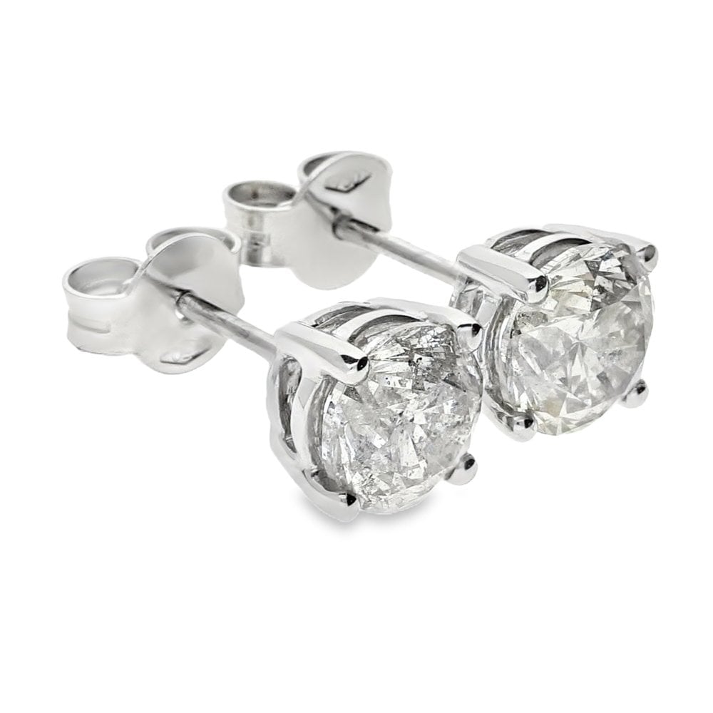 18ct White Gold Diamond Stud Earrings - 7x7mm - 2.74ct