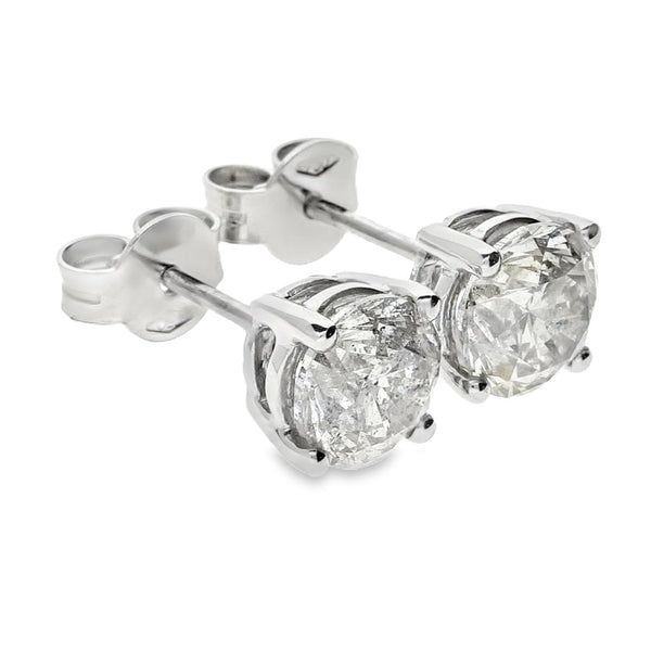 18ct White Gold Diamond Stud Earrings - 7x7mm - 2.74ct