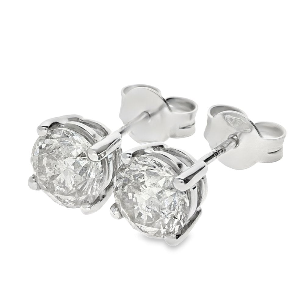 18ct White Gold Diamond Stud Earrings - 7x7mm - 2.74ct