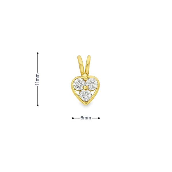 18ct Yellow Gold Diamond Heart Pendant - 6x11x4mm - 0.24ct
