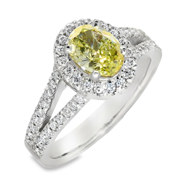 950 Platinum Yellow Diamond Cluster Ring - Size M - 1.44ct