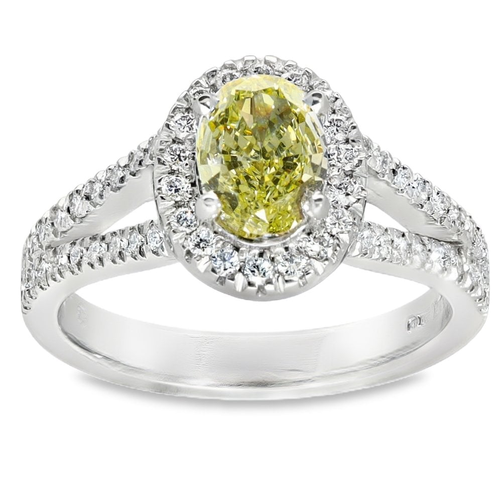 950 Platinum Yellow Diamond Cluster Ring - Size M - 1.44ct