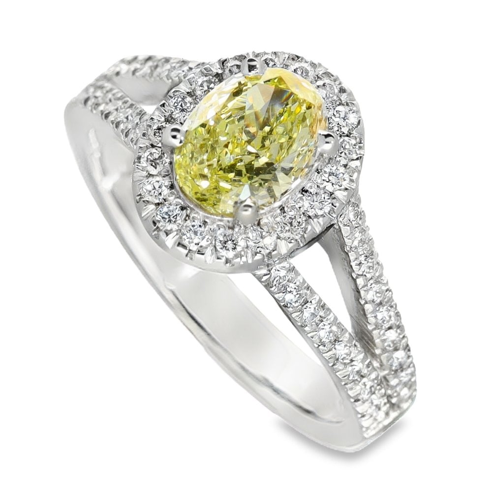 950 Platinum Yellow Diamond Cluster Ring - Size M - 1.44ct