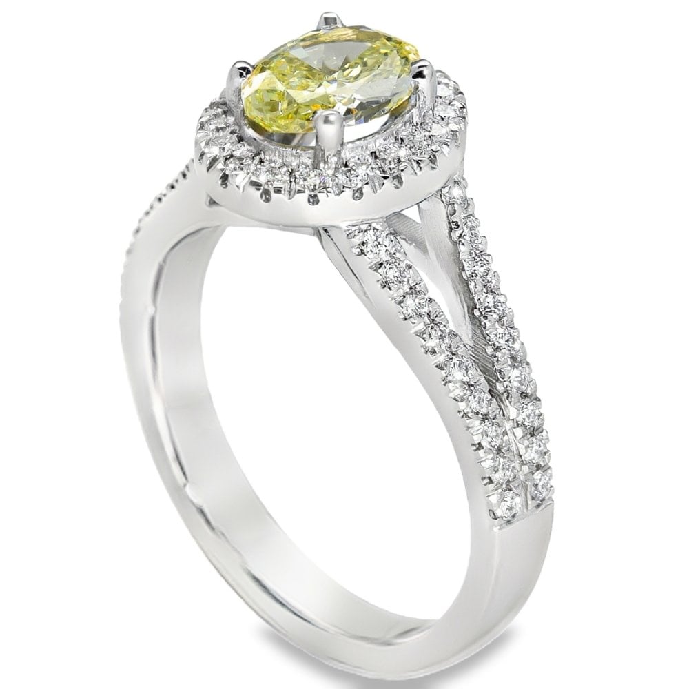 950 Platinum Yellow Diamond Cluster Ring - Size M - 1.44ct