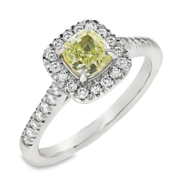 950 Platinum Yellow Diamond Engagement Ring - Size M - 1.09ct