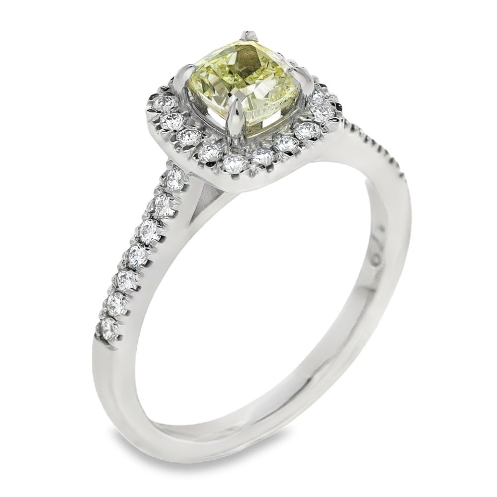950 Platinum Yellow Diamond Engagement Ring - Size M - 1.09ct