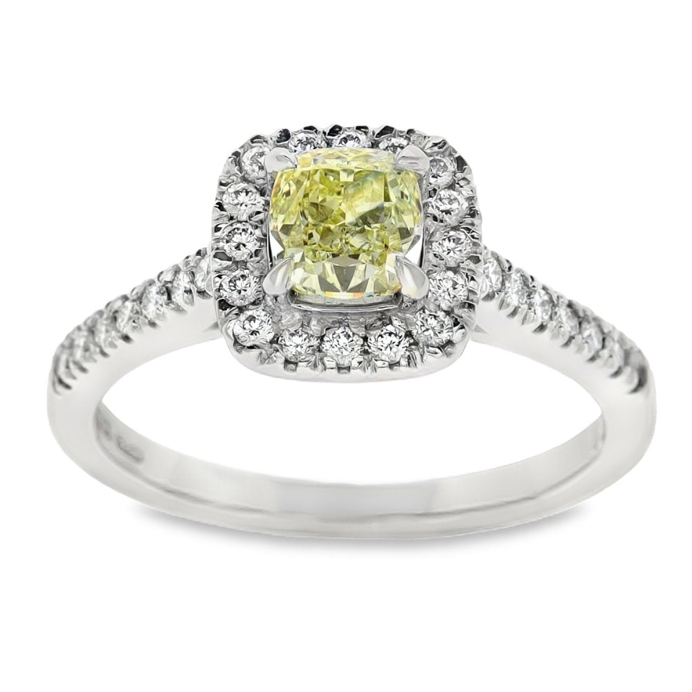 950 Platinum Yellow Diamond Engagement Ring - Size M - 1.09ct