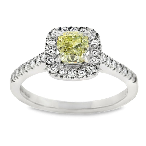 950 Platinum Yellow Diamond Engagement Ring - Size M - 1.09ct