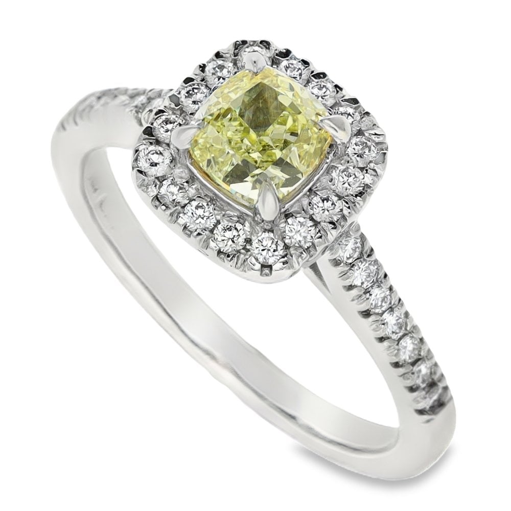 950 Platinum Yellow Diamond Engagement Ring - Size M - 1.09ct