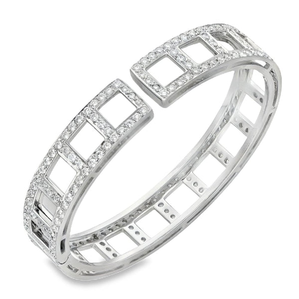 18ct White Gold Open Square Diamond Bangle - 16cm - 4.40ct