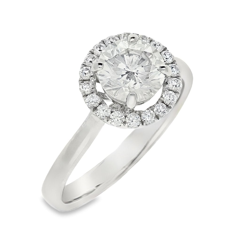 18ct White Gold Diamond Halo Ring - Size N - 1.45ct