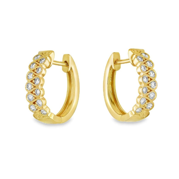9ct Yellow Gold Double Row Diamond Set Huggie Earrings