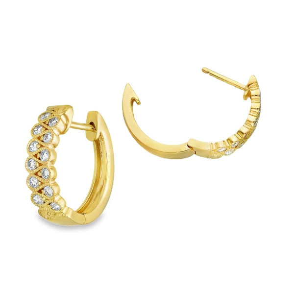 9ct Yellow Gold Double Row Diamond Set Huggie Earrings