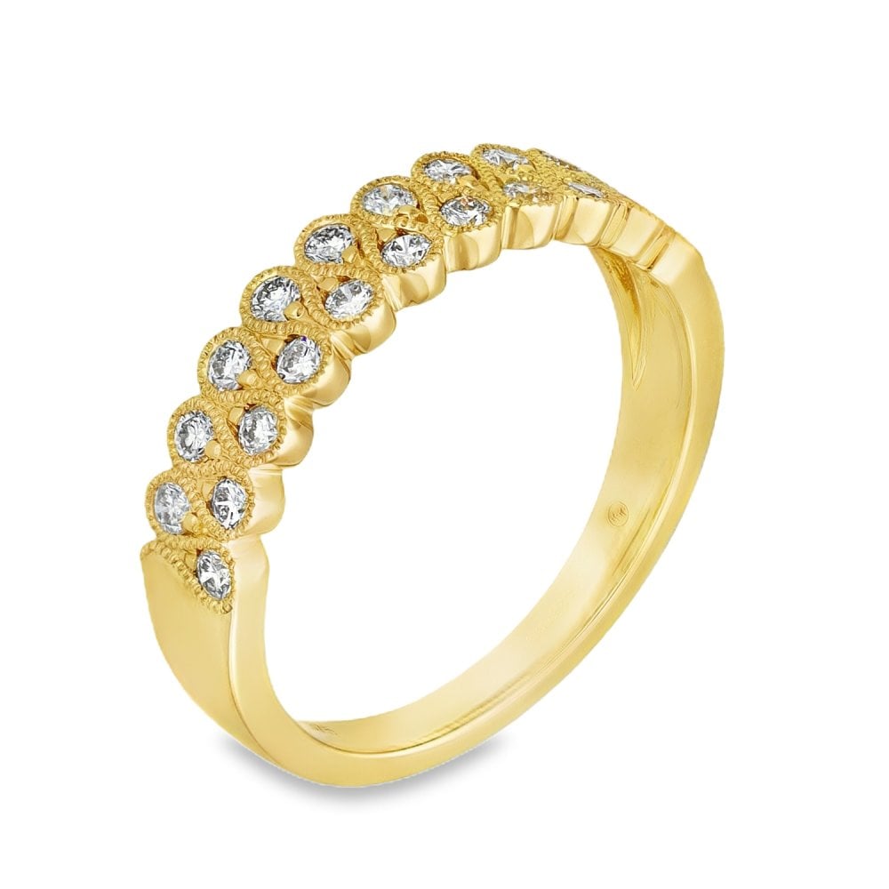 9ct Yellow Gold Diamond Row Wave Band Ring - 0.45ct