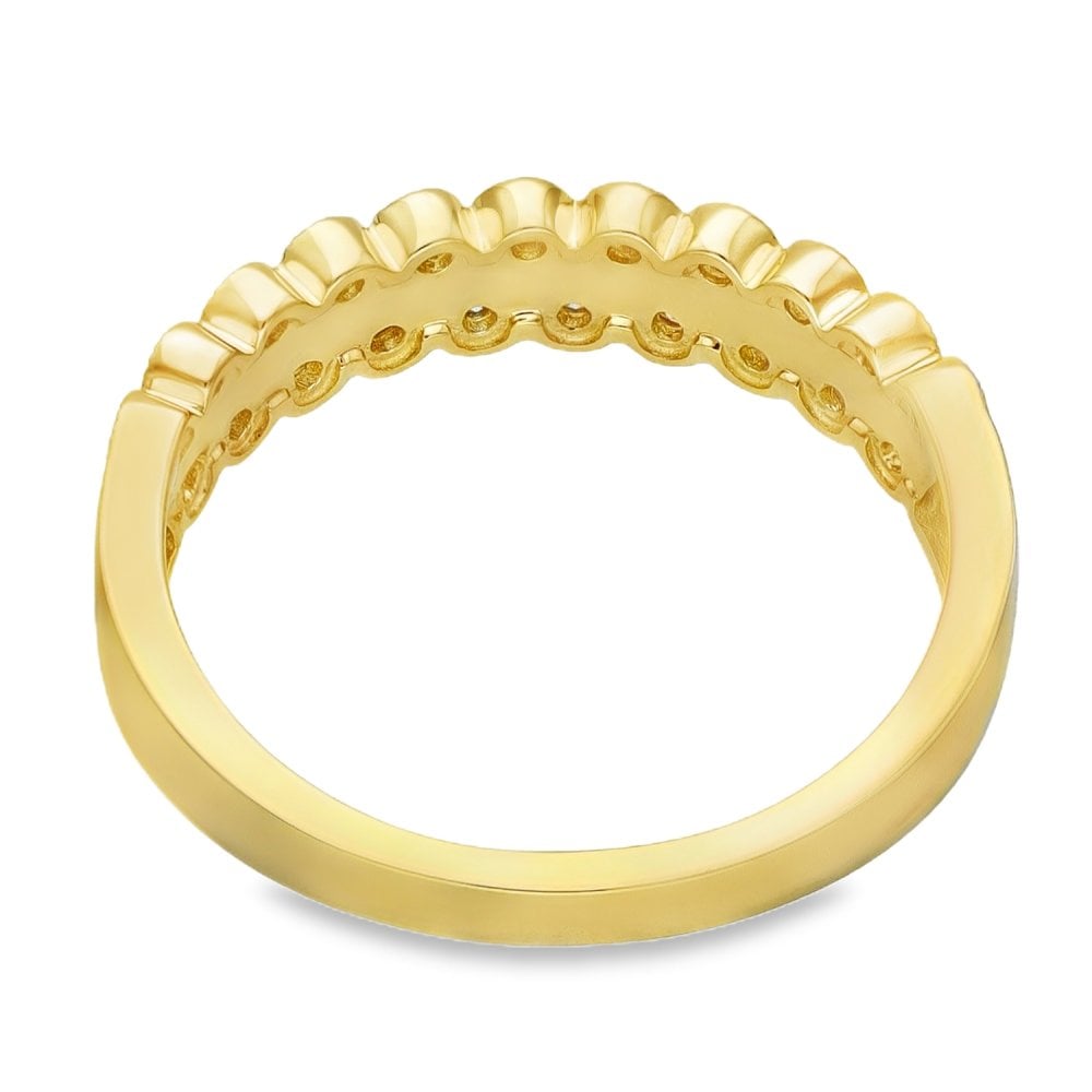 9ct Yellow Gold Diamond Row Wave Band Ring - 0.45ct