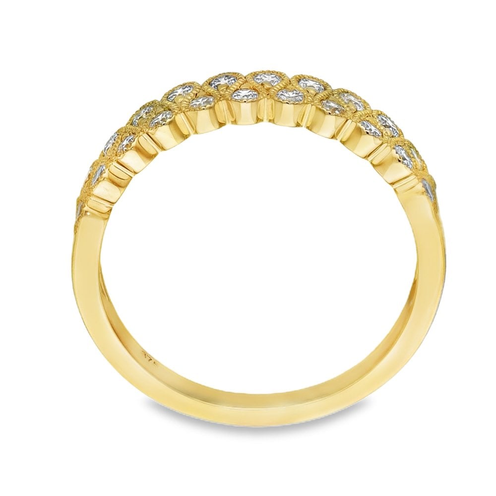 9ct Yellow Gold Diamond Row Wave Band Ring - 0.45ct