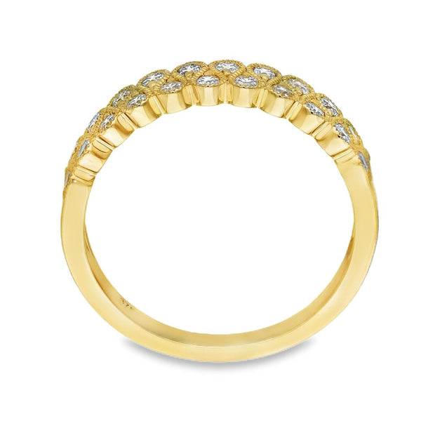 9ct Yellow Gold Diamond Row Wave Band Ring - 0.45ct