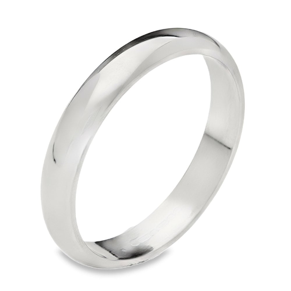 18ct White Gold Mens 4mm D Shape Wedding Ring - Size Y