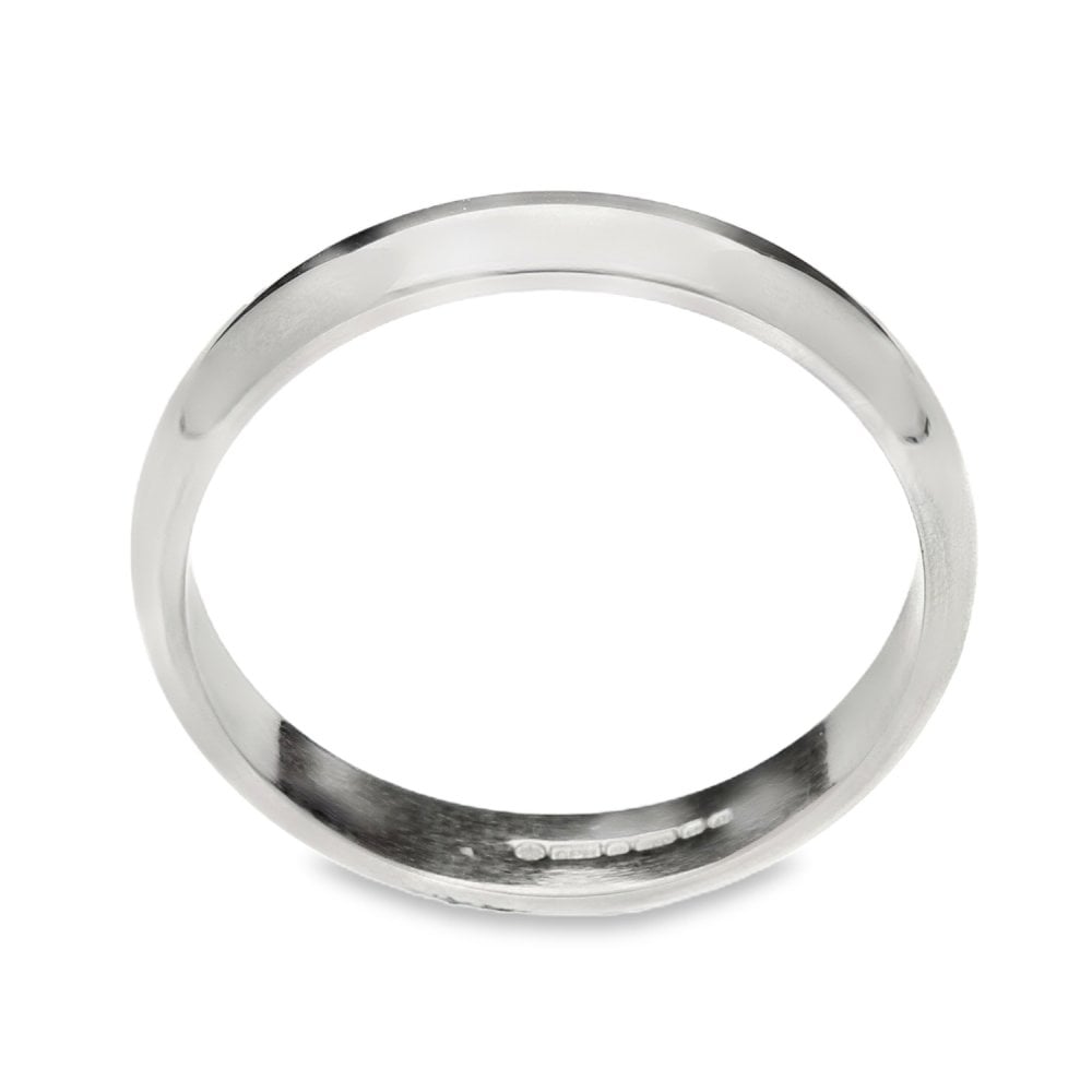 18ct White Gold Mens 4mm D Shape Wedding Ring - Size Y
