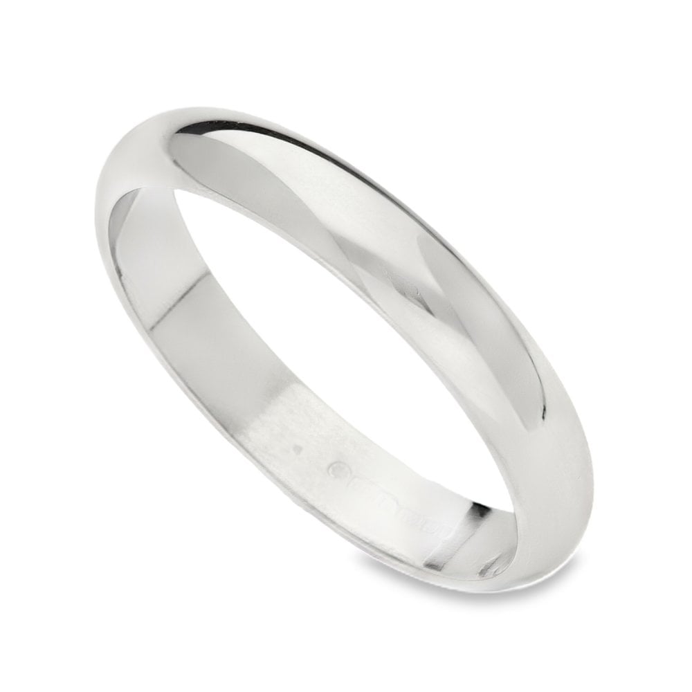 18ct White Gold Mens 4mm D Shape Wedding Ring - Size Y