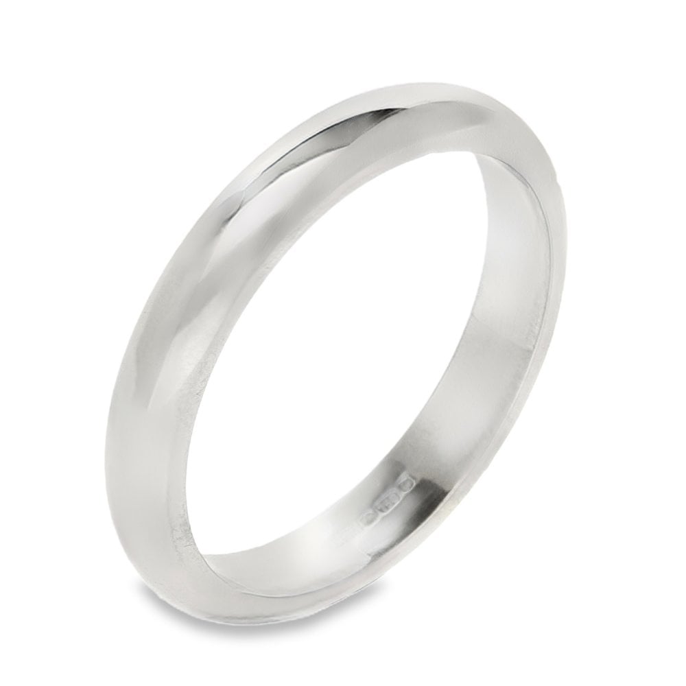 18ct White Gold D-Shape Wedding Ring - Size M - 3mm