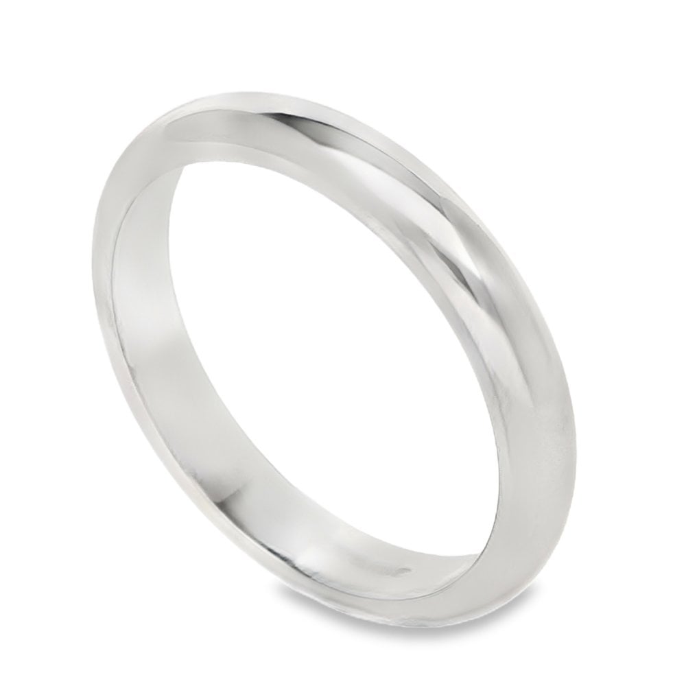 18ct White Gold D-Shape Wedding Ring - Size M - 3mm