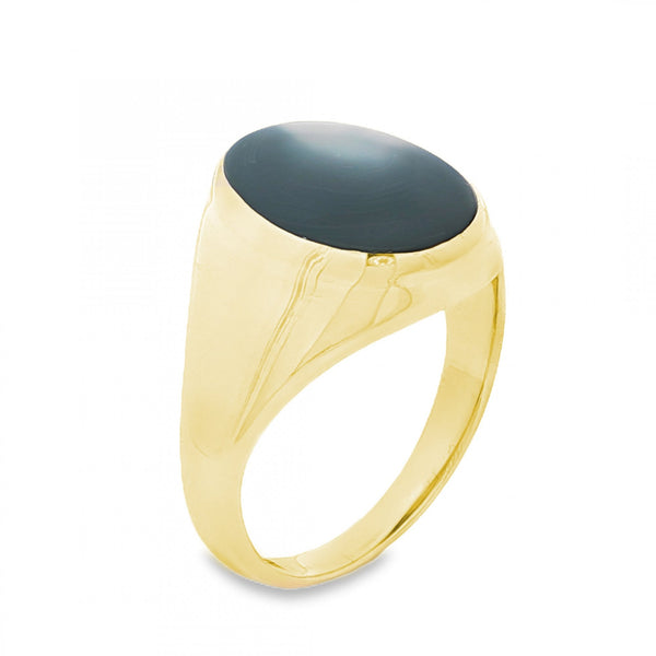 9ct Yellow Gold Oval Onyx Signet Ring - Size U½ - 17mm