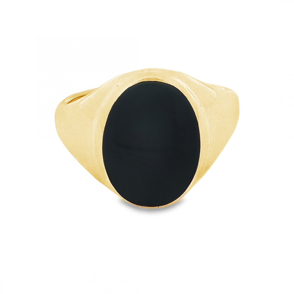 9ct Yellow Gold Oval Onyx Signet Ring - Size U½ - 17mm